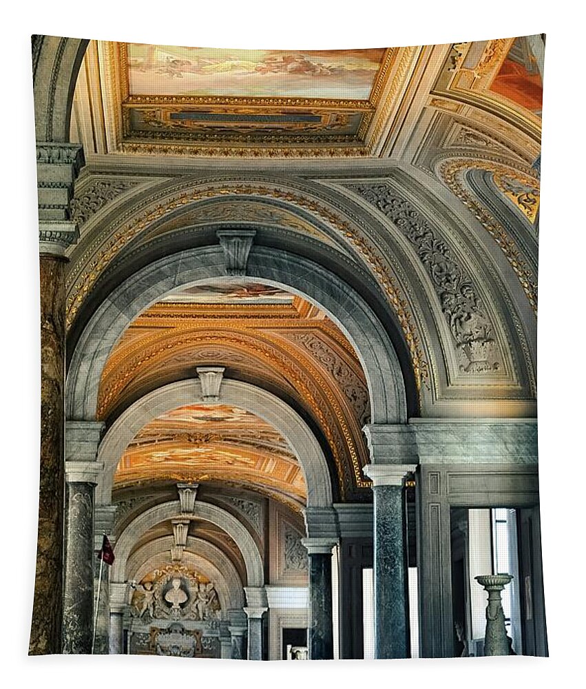 Vatican Architecture Tapestry featuring the photograph Vatican Arched Fresco Hallway by Rebecca Herranen