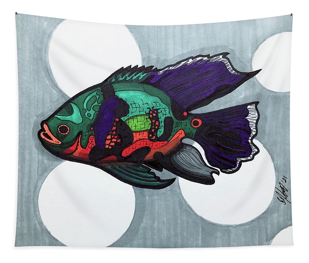 Veil Tail Oscar Fish Tapestry featuring the drawing Veil Tail Oscar Fish by Creative Spirit