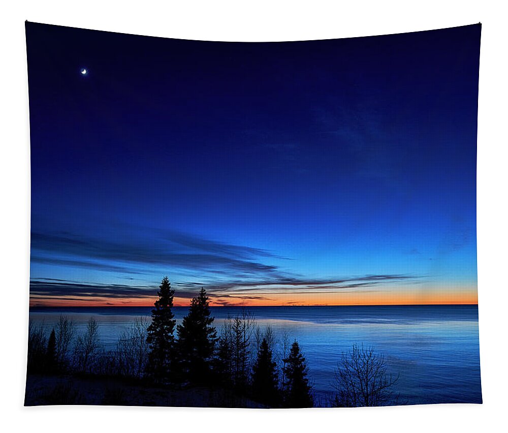 Environment Water Shore Frozen Blue Colorful Wilderness Sunset Light Shoreline Rocky Scenic Ice Cold Terrain Icy Vibrant Natural Close Up Canada Tapestry featuring the photograph Velvet Horizons by Doug Gibbons