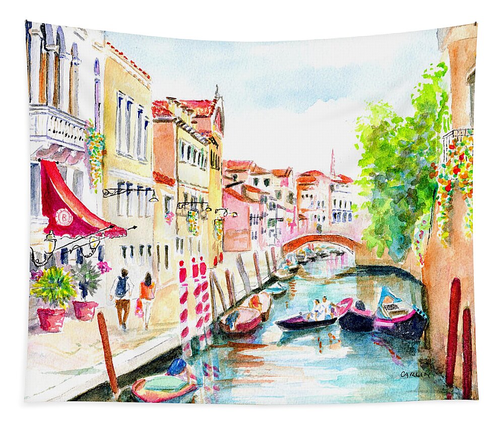 Venice Tapestry featuring the painting Venice Canal Boscolo Venezia by Carlin Blahnik CarlinArtWatercolor