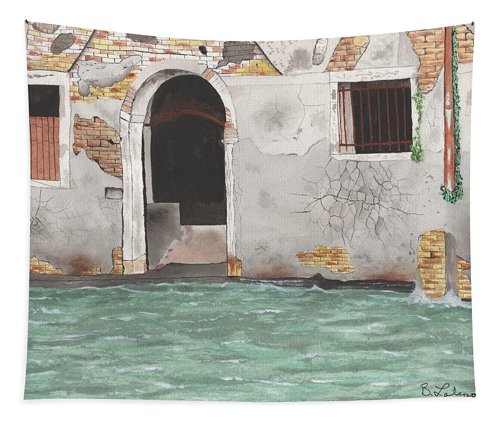 Venice Tapestry featuring the painting Venice Liquid Street by Bob Labno