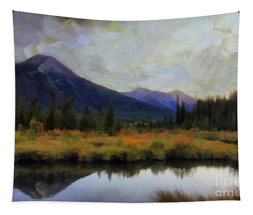 Vermilion Lakes Tapestry featuring the photograph Vermilion Lakes At Sunset by Eva Lechner