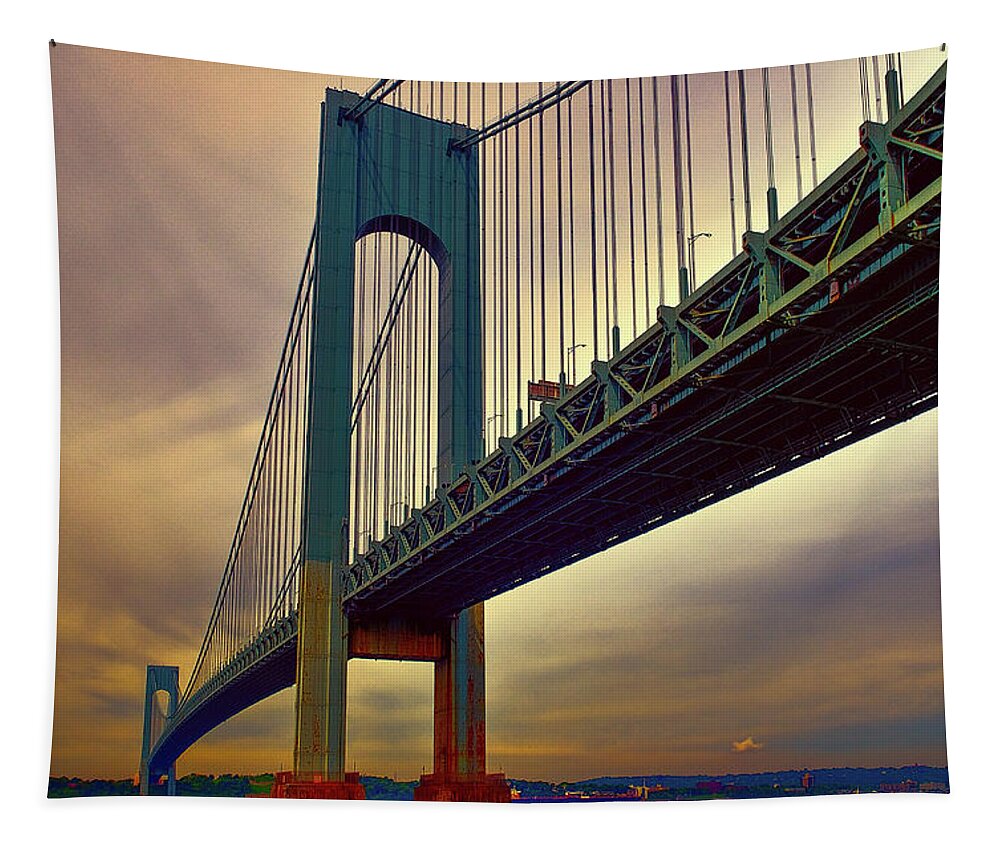 Brooklyn Tapestry featuring the photograph Verrazano Bridge - NYC by Louis Dallara