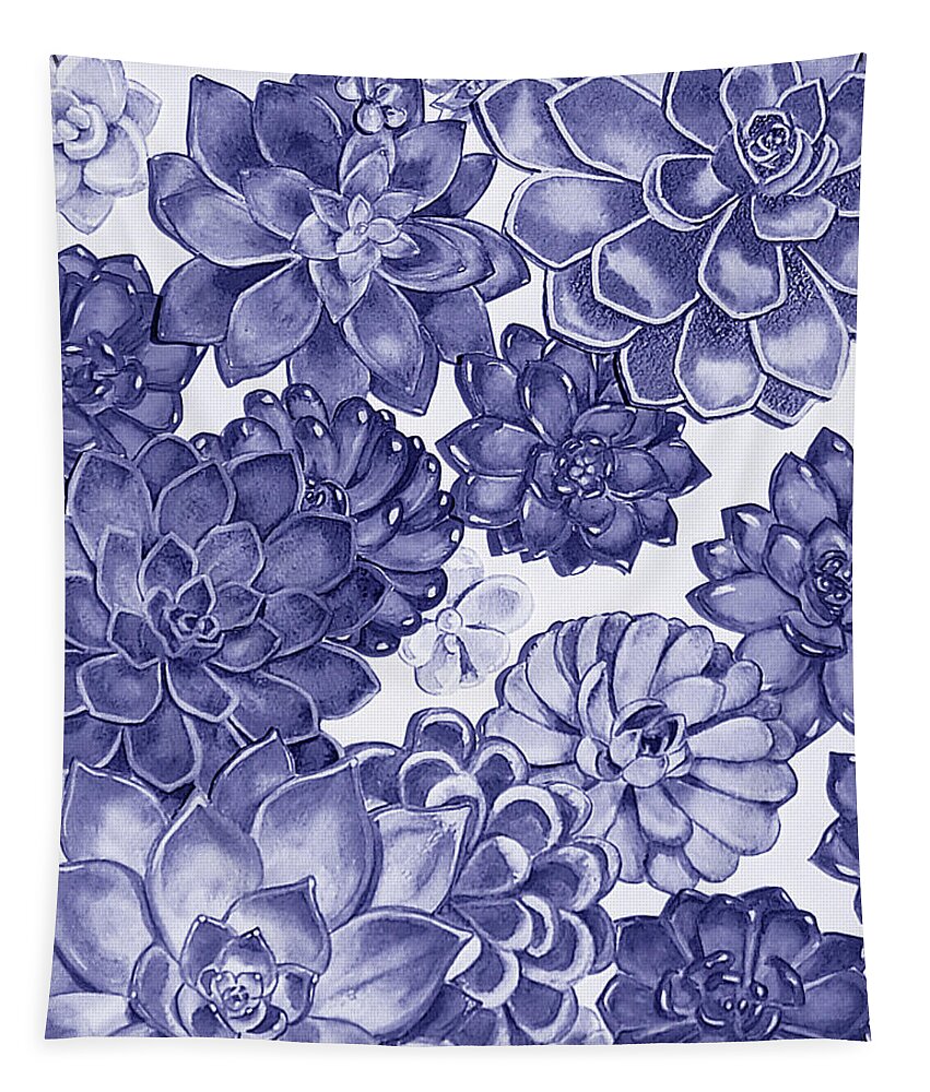 Succulent Tapestry featuring the painting Very Peri Purple Blue Succulent Plants Garden Watercolor Interior Art III by Irina Sztukowski