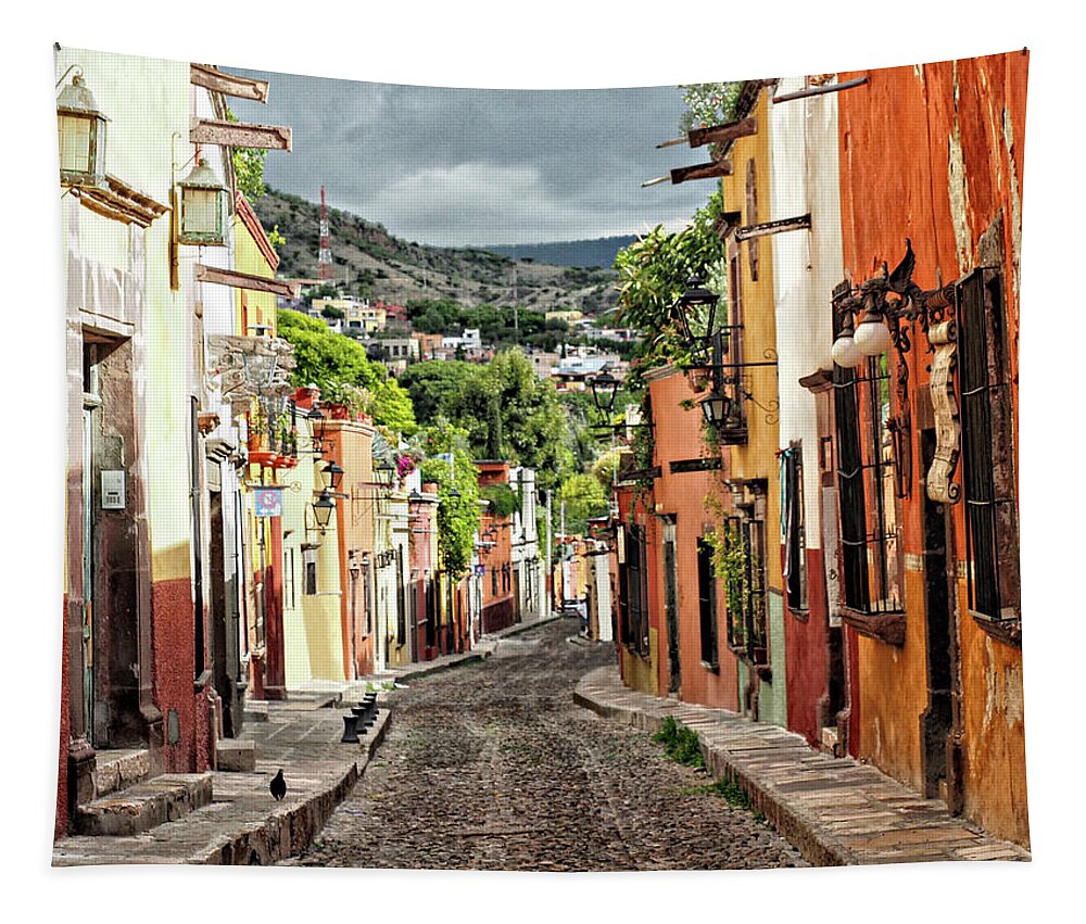 Druified Tapestry featuring the photograph Vibrant Street in San Miguel de Allende by Rebecca Dru