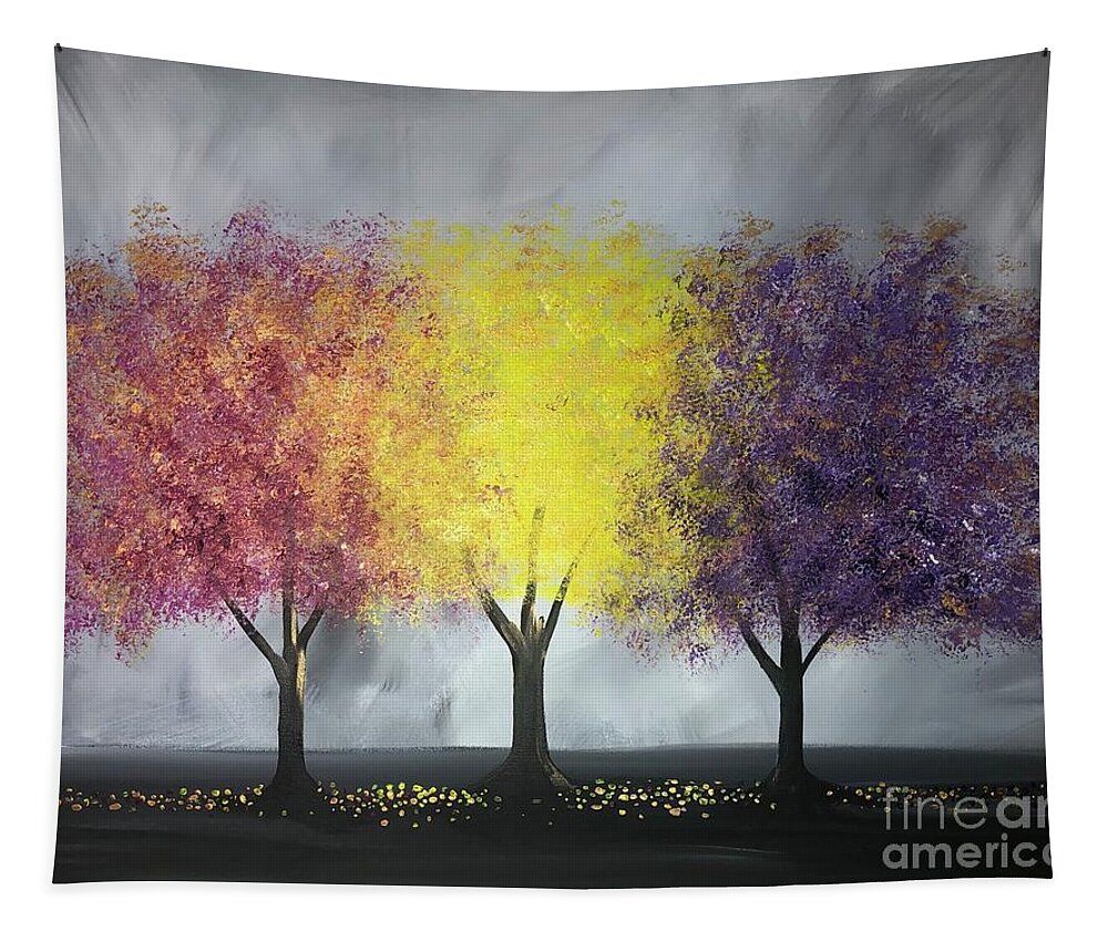 Trees Tapestry featuring the painting Vibrant Trio by Stacey Zimmerman
