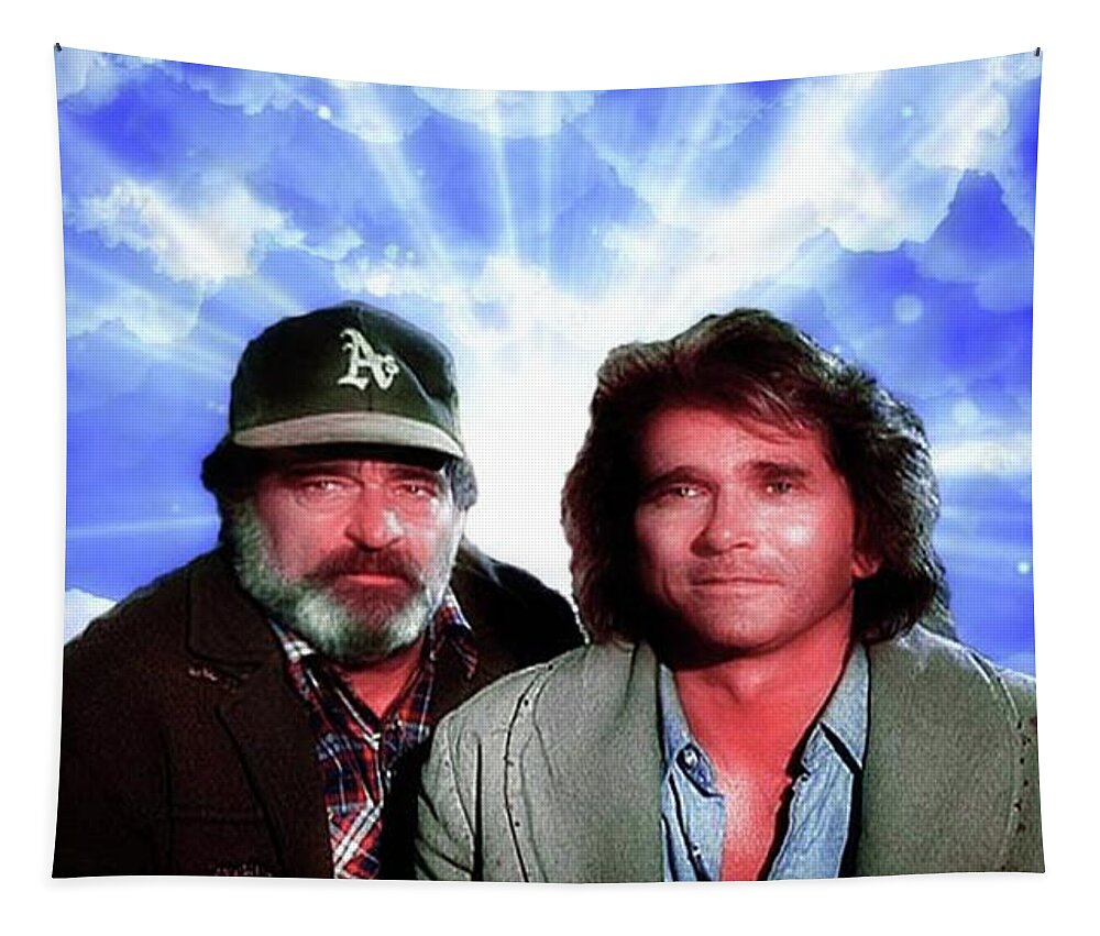 Michael Landon Tapestry featuring the mixed media Victor French and Michael Landon - Real Angels Now by Teresa Trotter