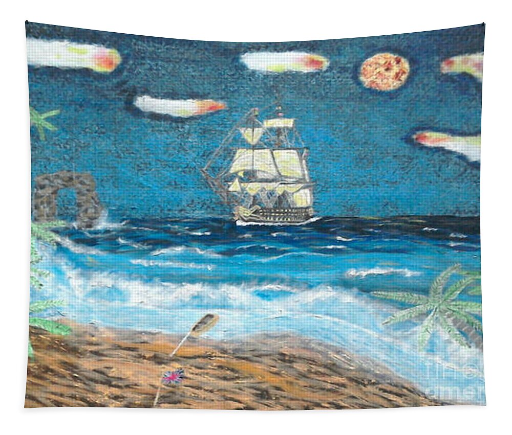 Hms Victory Tapestry featuring the painting Victory in Paradise by David Westwood