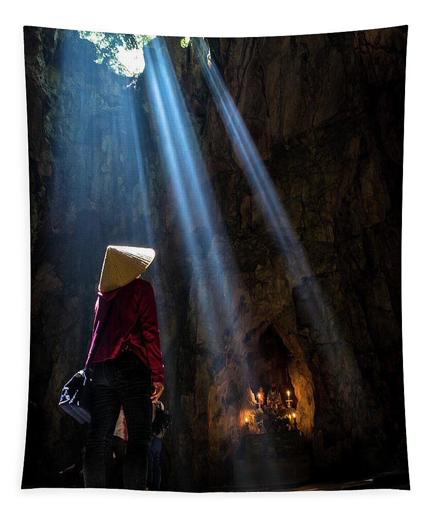 Ancient Tapestry featuring the photograph Vietnamese at Marble Mountain by Arj Munoz