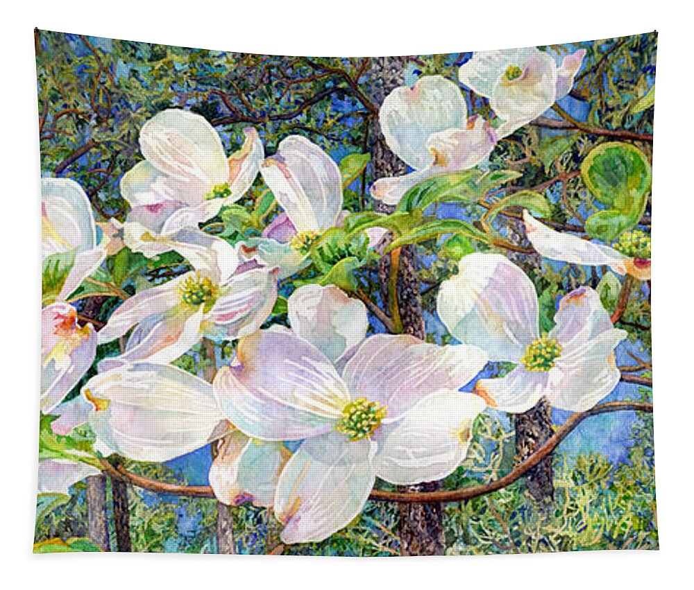 Texas Park Tapestry featuring the painting View Beyond Dogwood-Flowering dogwood by Hailey E Herrera