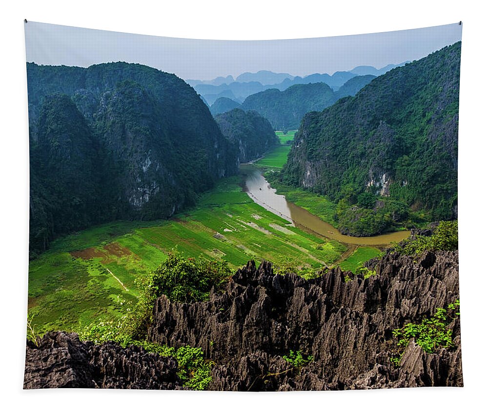 Ba Giot Tapestry featuring the photograph View from Hang Mua Peak by Arj Munoz