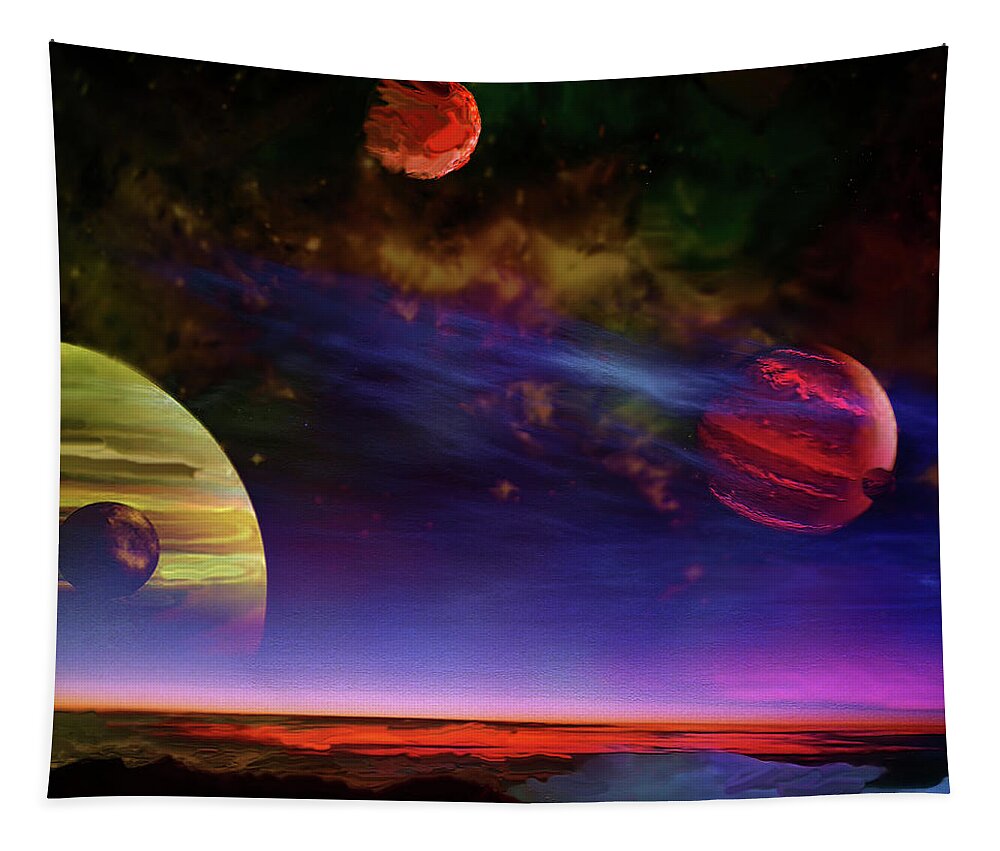  Tapestry featuring the digital art View From the Moon of an Earth-like Exoplanet by Don White Artdreamer