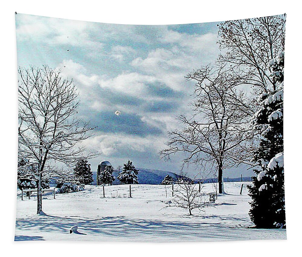 Snow Tapestry featuring the digital art View in Welsh Run, Pennsylvania by Nancy Olivia Hoffmann
