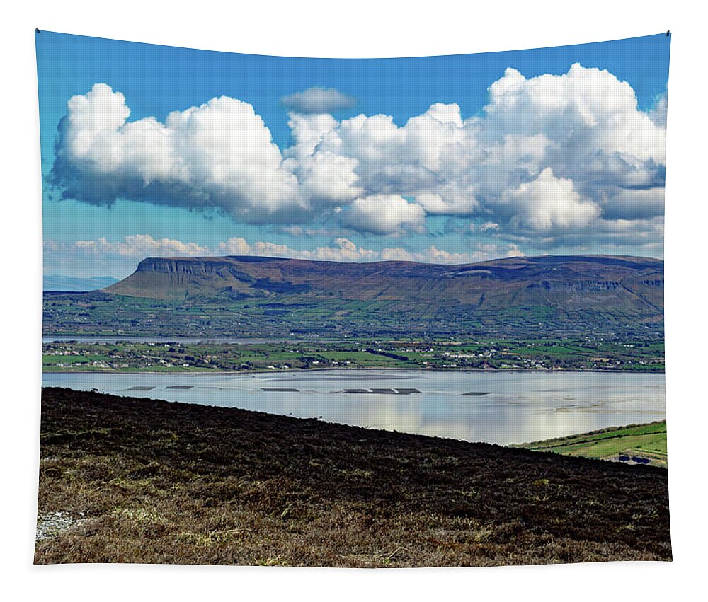 Knocknarea Tapestry featuring the photograph View of Ben Bulben from Knocknarea Ireland by Lisa Blake