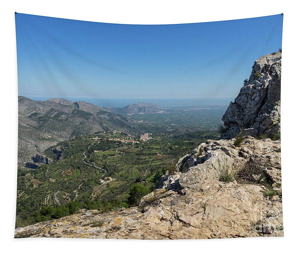 Mountain Ridge Tapestry featuring the photograph Fields and mountains near the Mediterranean coast by Adriana Mueller