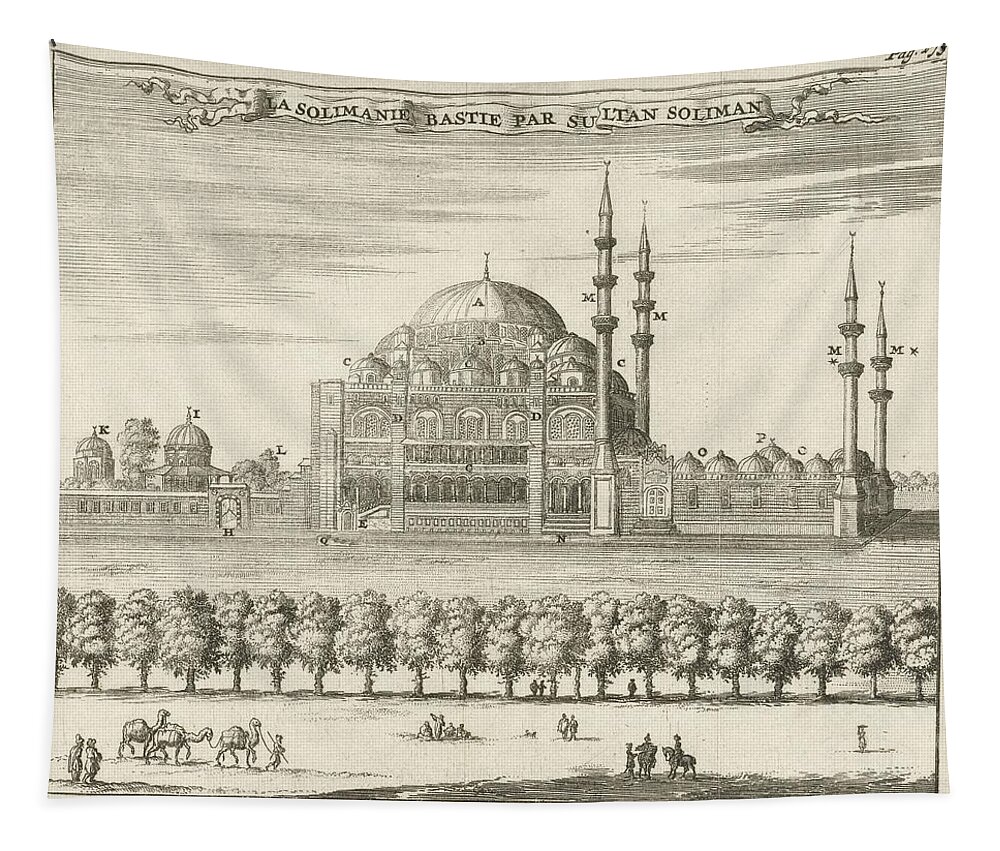 View Of The Suleymaniye Mosque In Istanbul Tapestry featuring the painting View of the Suleymaniye Mosque in Istanbul, Jan Luyken, 1681 by Artistic Rifki