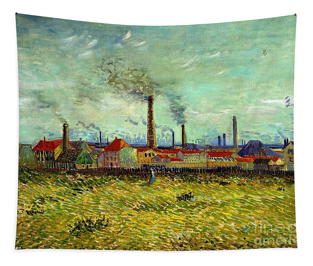 Factories At Clichy Tapestry featuring the painting Vincent van Gogh - Factories at Clichy by Alexandra Arts