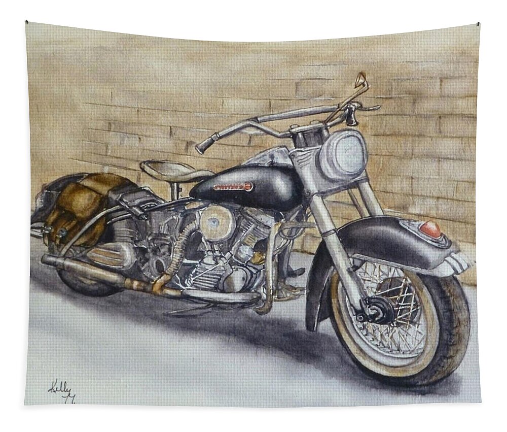 Vintage Motorcycle Tapestry featuring the painting Vintage 1950's Motorcycle by Kelly Mills