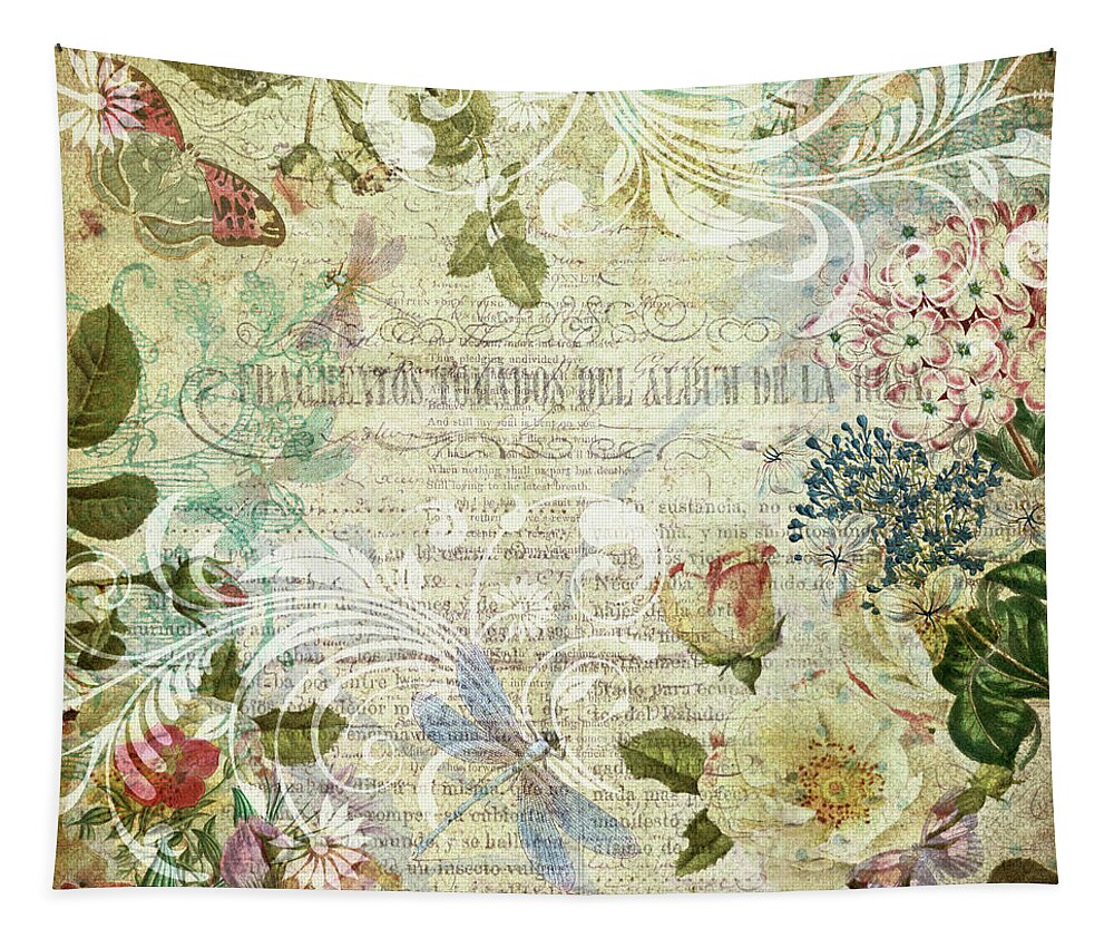 Vintage Tapestry featuring the mixed media Vintage Botanical Illustration Collage by Peggy Collins