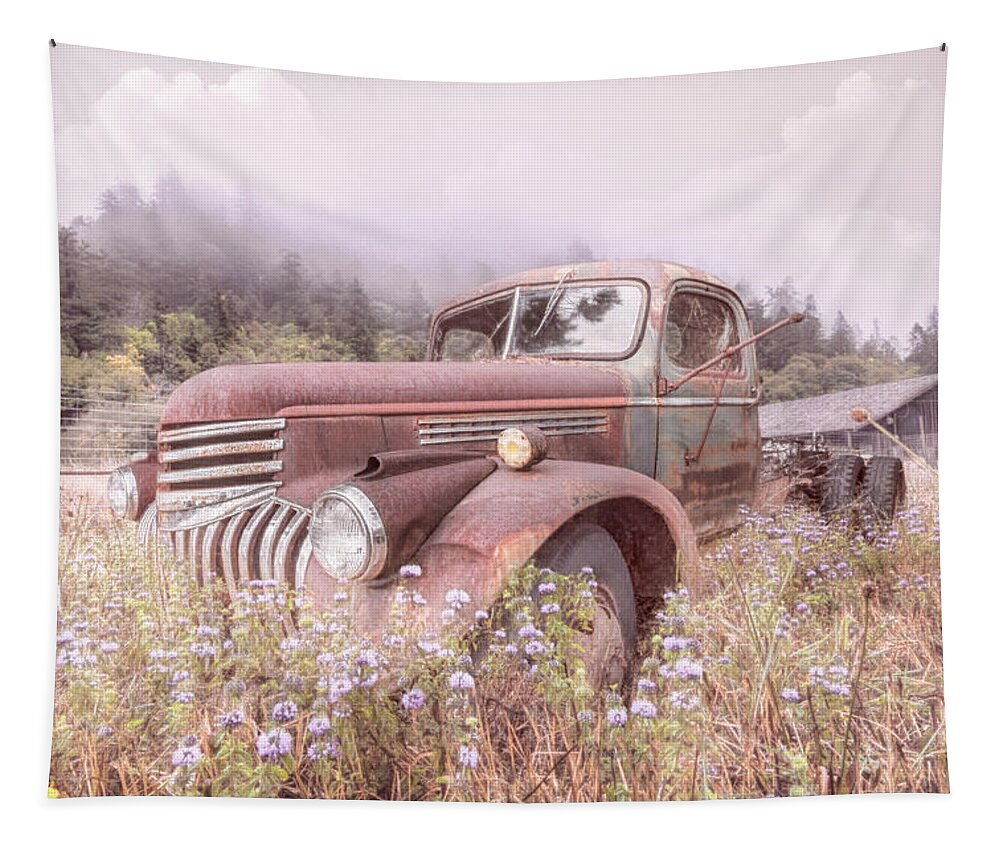 1941 Tapestry featuring the photograph Vintage Chevy PIckup Truck in the Mountain Wildflowers Shabby Ch by Debra and Dave Vanderlaan