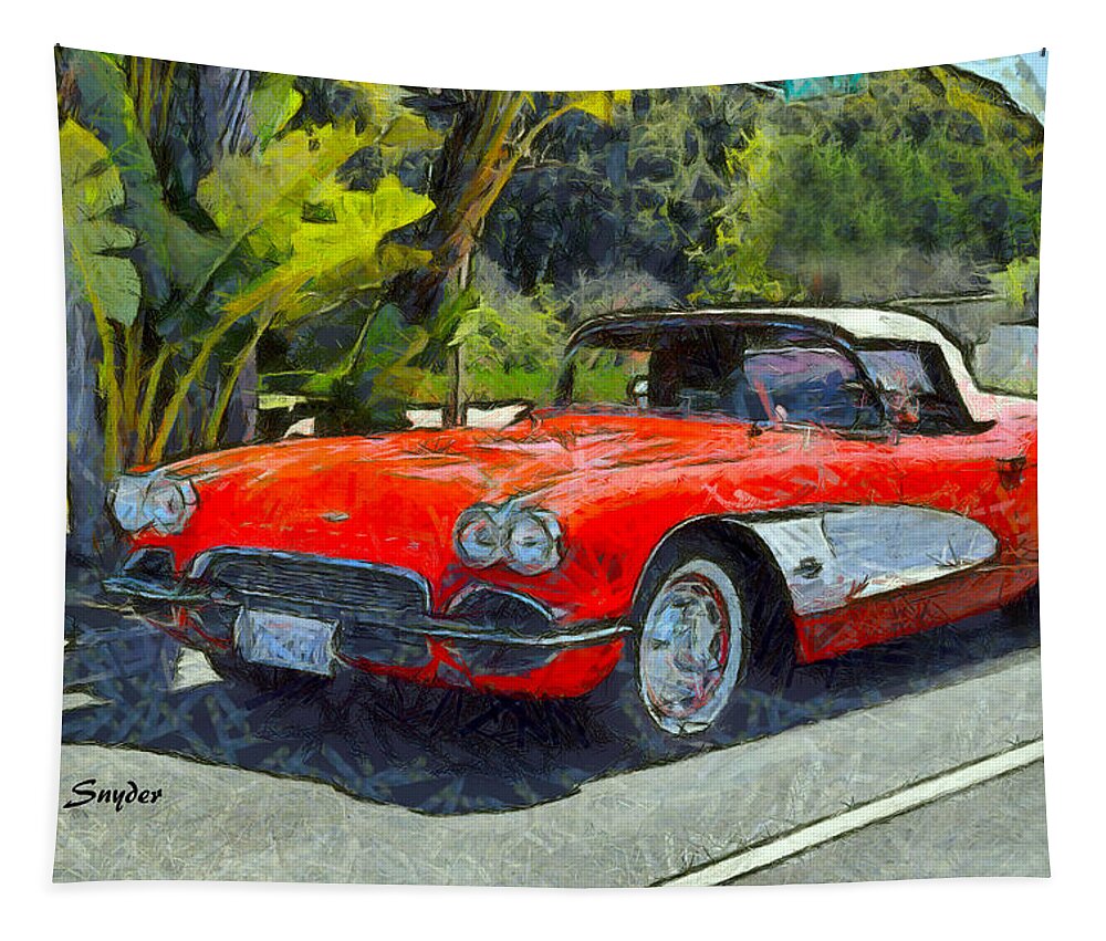 Car Tapestry featuring the photograph Vintage Corvette Pismo Beach California by Barbara Snyder