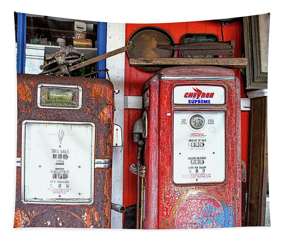 Vintage Tapestry featuring the photograph Vintage Gas Pumps by David Lawson