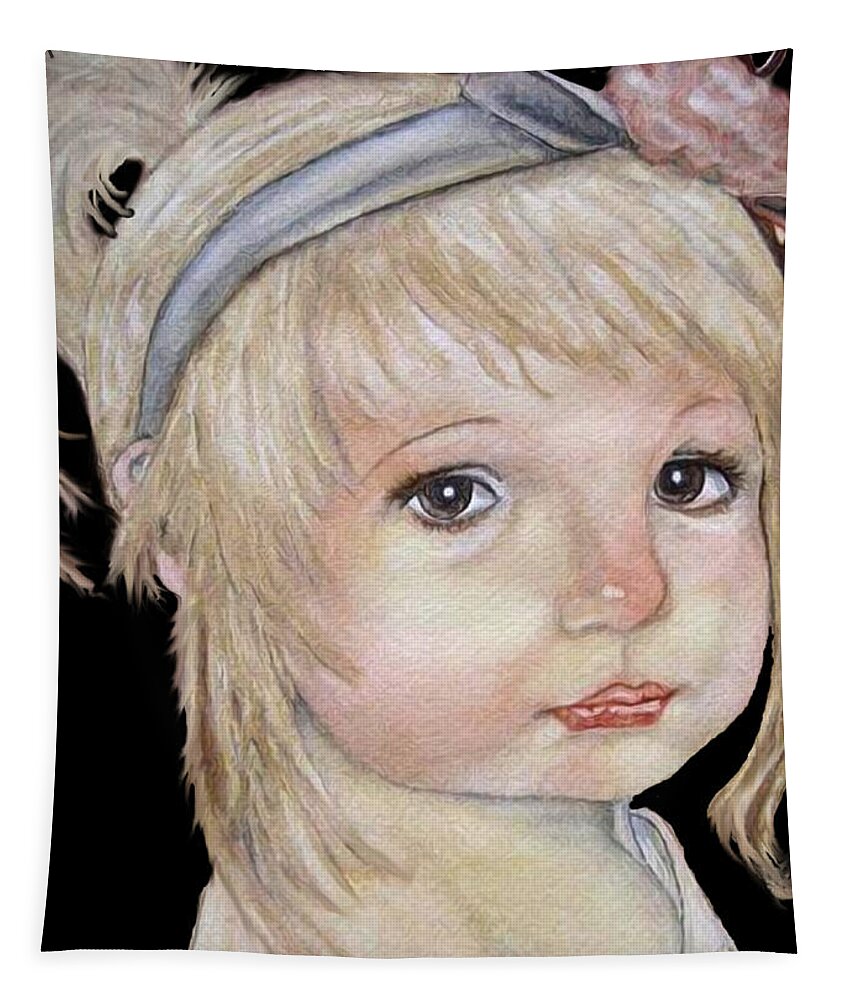 Little Girl Painting Tapestry featuring the mixed media Vintage Golden Girl by Kelly Mills