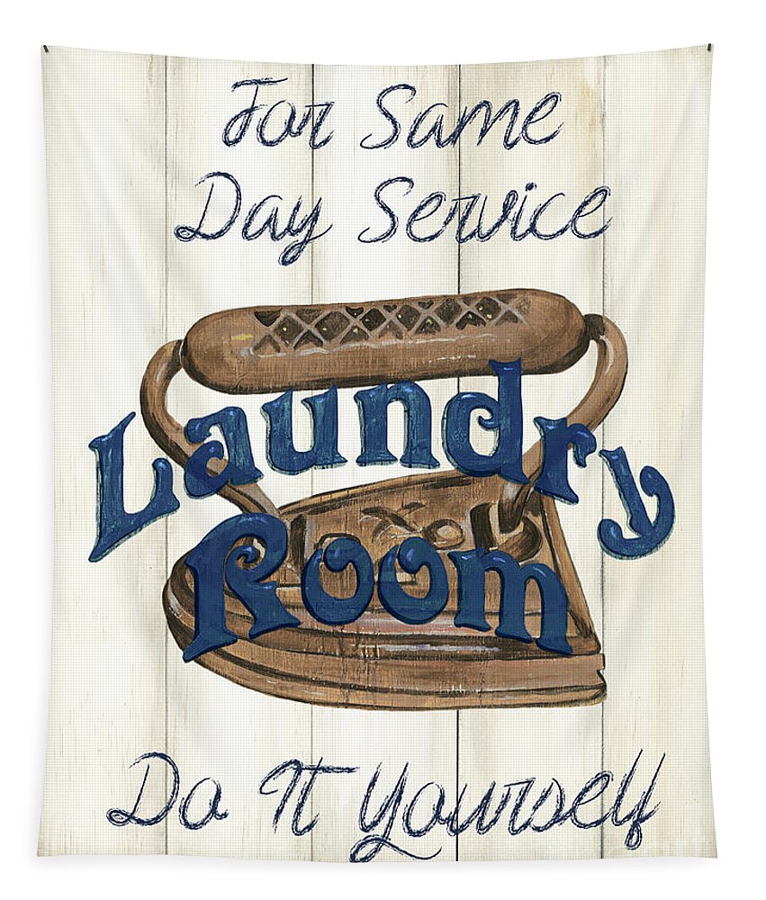 Laundry Tapestry featuring the painting Vintage Laundry Room Indigo 1 by Debbie DeWitt