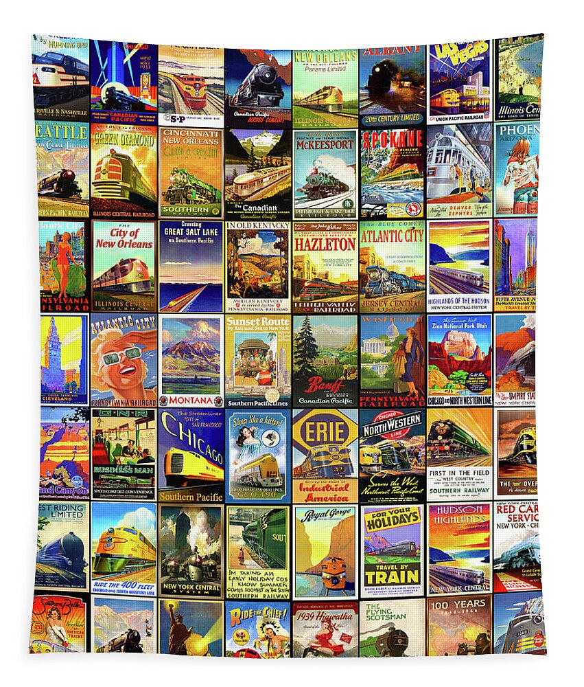 Car Tapestry featuring the mixed media Vintage Railroad Posters by Pheasant Run Gallery