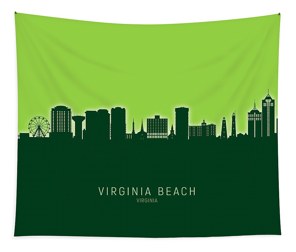 Virginia Beach Tapestry featuring the digital art Virginia Beach Virginia Skyline #21 by Michael Tompsett