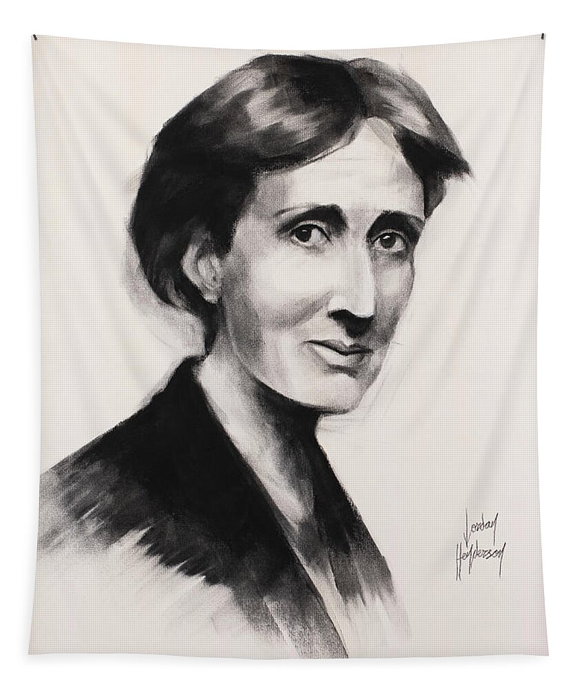 Virginia Tapestry featuring the drawing Virginia Woolf by Jordan Henderson