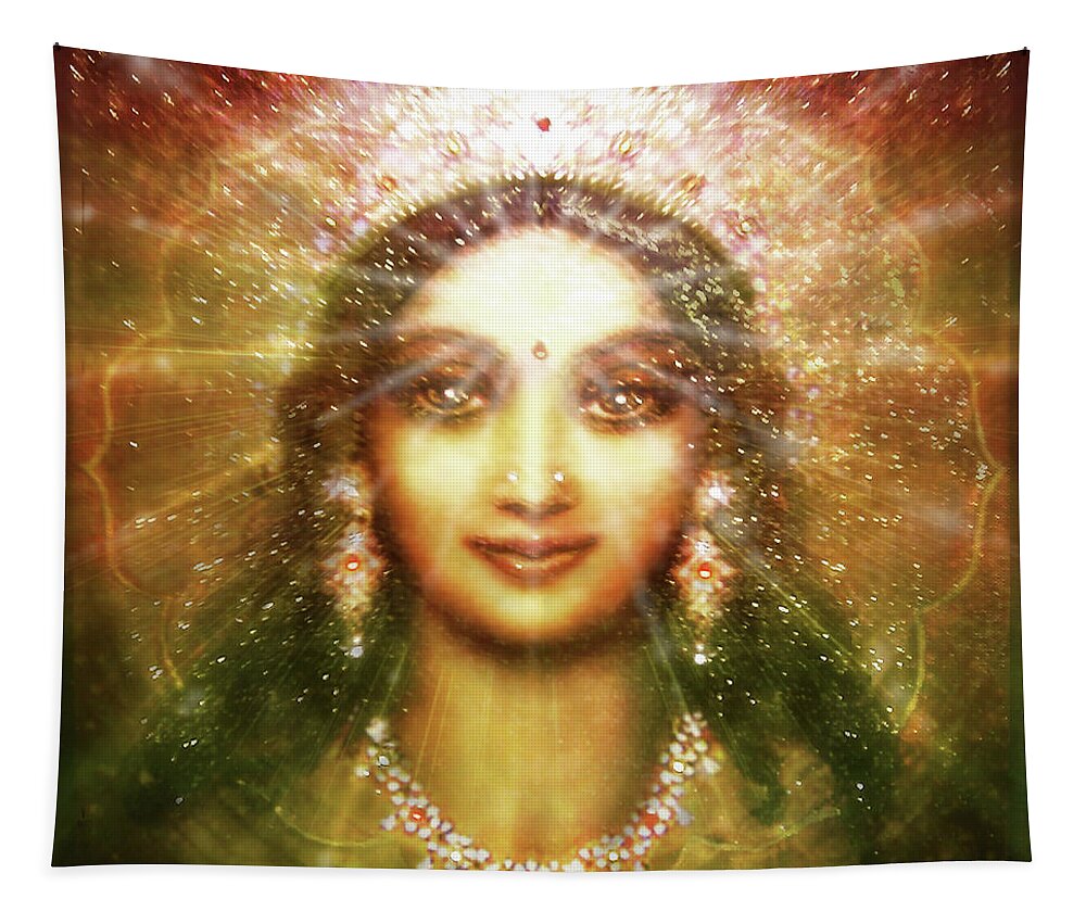 Goddess Painting Tapestry featuring the mixed media Vision of the Goddess - light by Ananda Vdovic