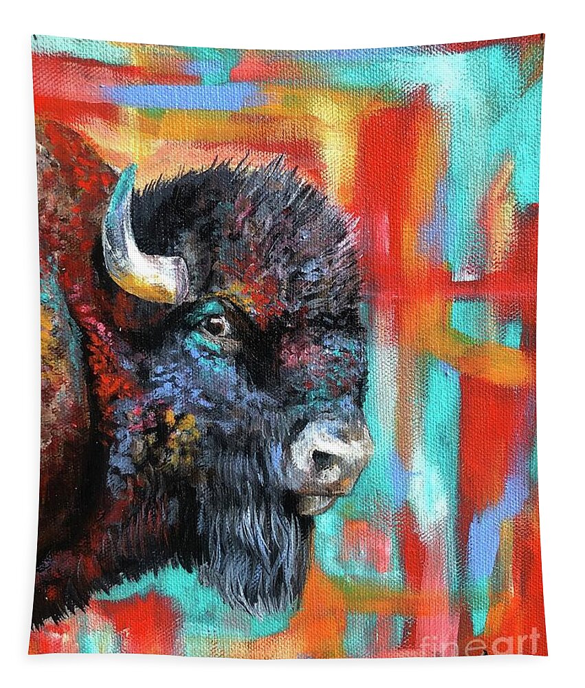 Bison Tapestry featuring the painting Vivid Thoughts by Averi Iris