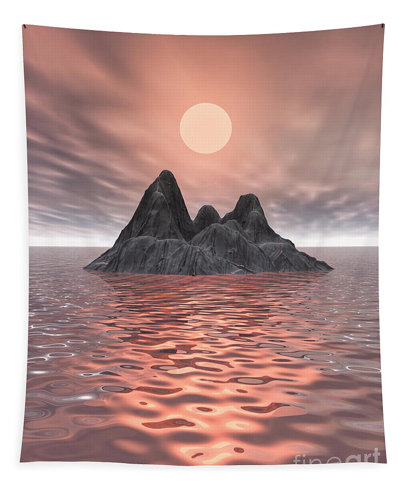 Volcano Tapestry featuring the digital art Volcanic Island In Ocean by Phil Perkins