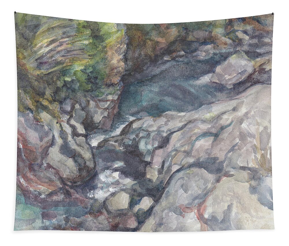 New Zealand Tapestry featuring the painting Volcano Creek by Abby McBride