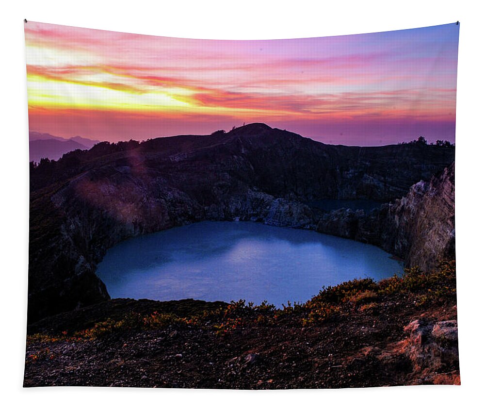 Volcano Tapestry featuring the photograph The Fire Of Heaven - Mount Kelimutu, Flores. Indonesia by Earth And Spirit
