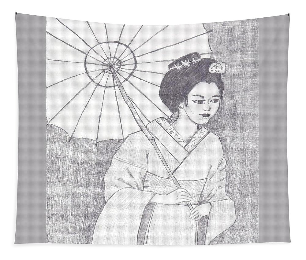  Tapestry featuring the drawing Wagasa by Jam Art