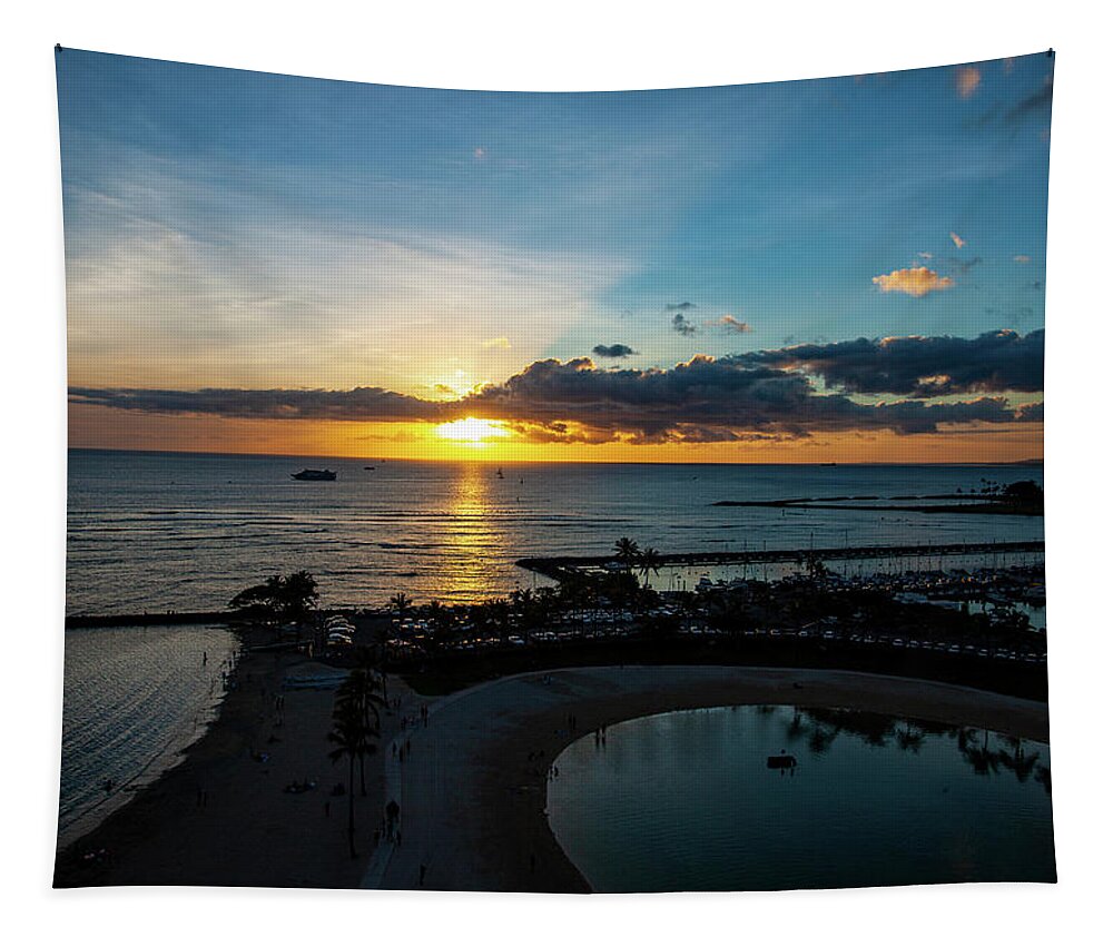 Hawaii Tapestry featuring the photograph Waikiki Sunset 3 by Anthony Jones