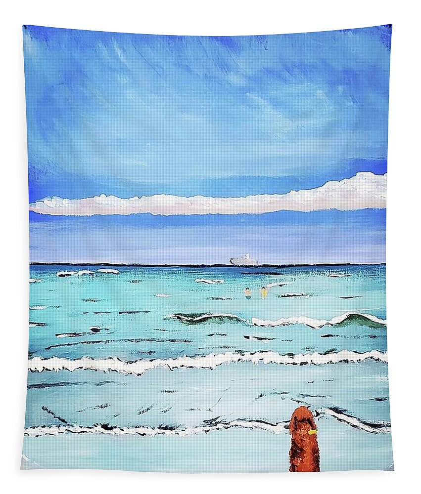 Beach Tapestry featuring the painting Waiting Along the Shore by Amy Kuenzie