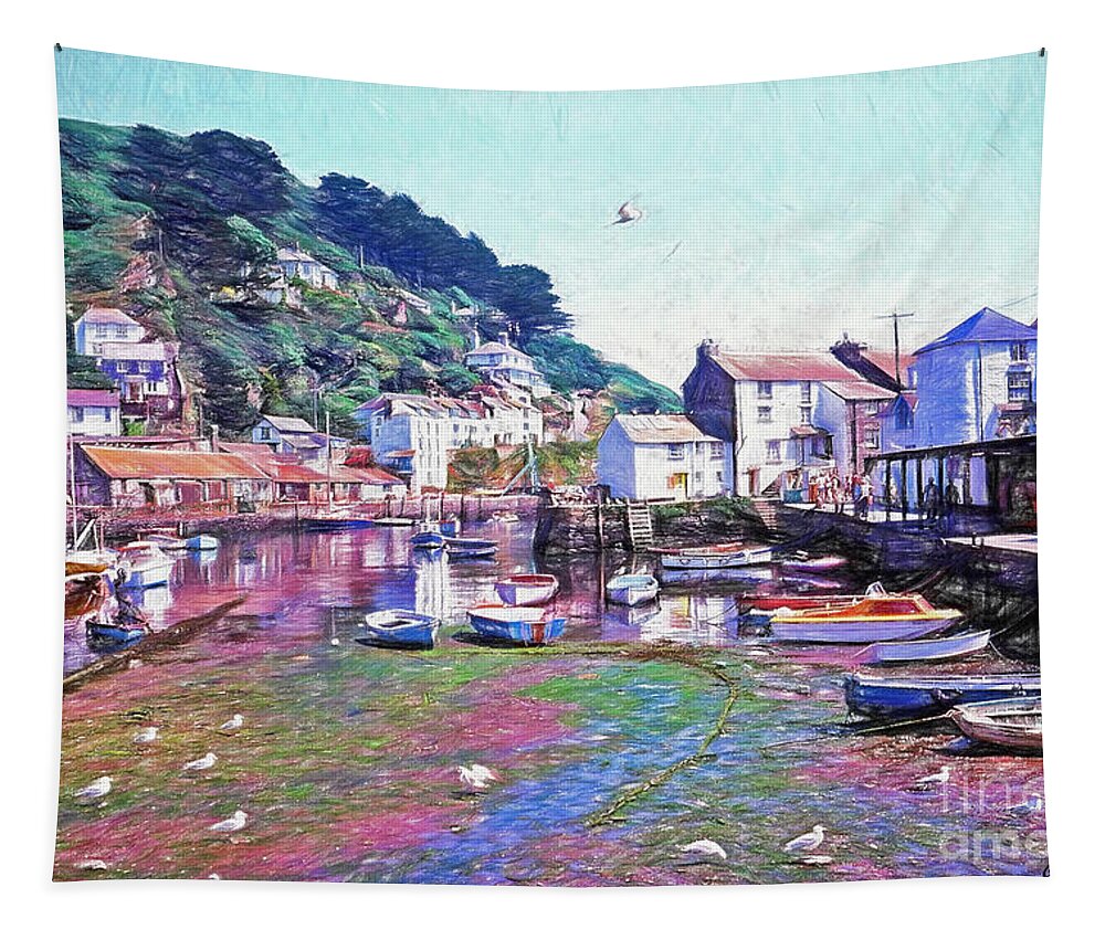 Polperro Tapestry featuring the photograph Waiting For High Tide by Carol Randall