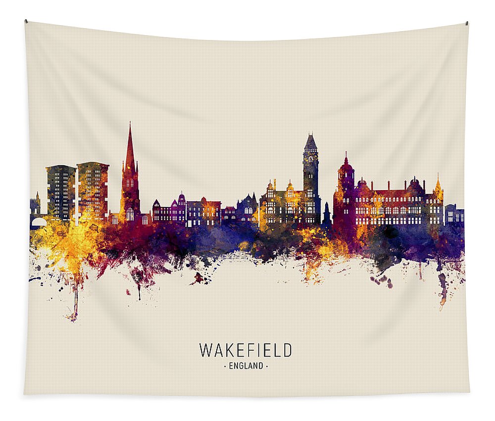 Wakefield Tapestry featuring the digital art Wakefield England Skyline #18 by Michael Tompsett