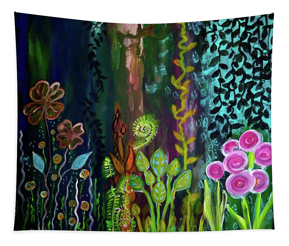 Woods Tapestry featuring the painting Walk in the Woods by Mimulux Patricia No