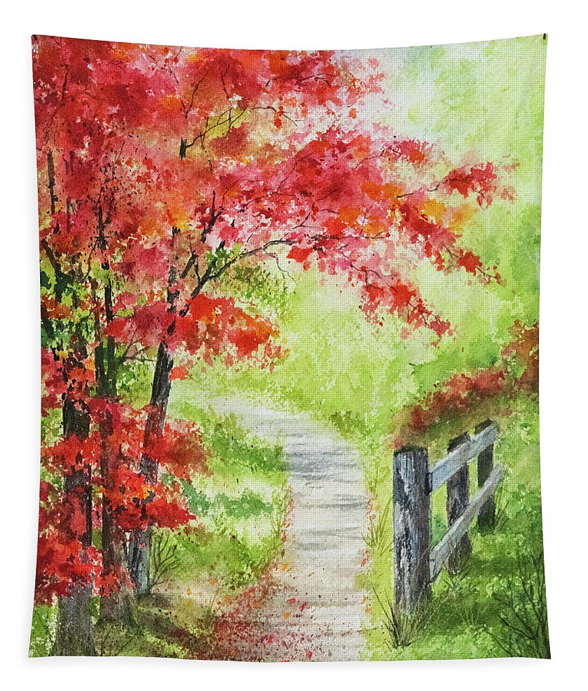Nature Tapestry featuring the painting Walk This Way by Linda Shannon Morgan
