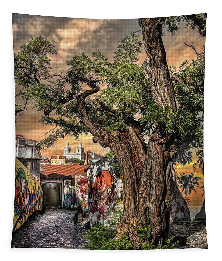 Lisbon Tapestry featuring the photograph Walking in history's footsteps by Micah Offman