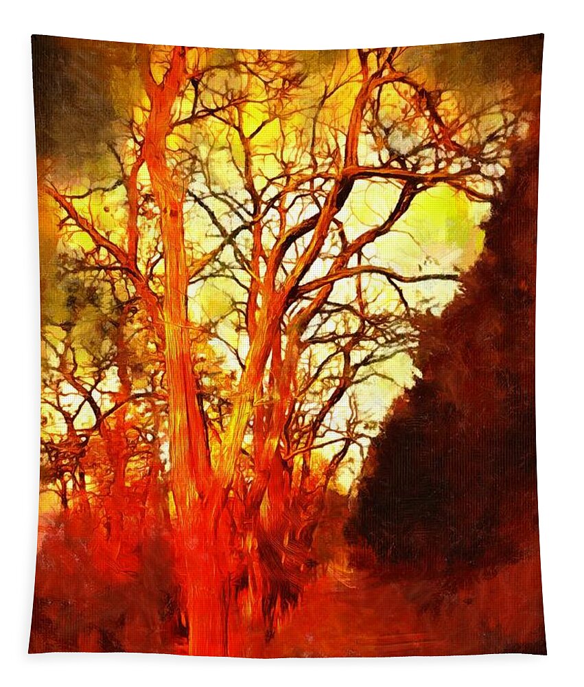 Tree Tapestry featuring the mixed media Walking into the Red Woods by Christopher Reed