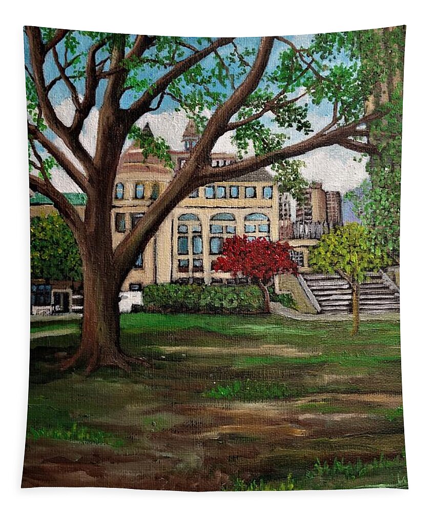 Tree Scenes Tapestry featuring the painting Walking McGill Campus by Reb Frost