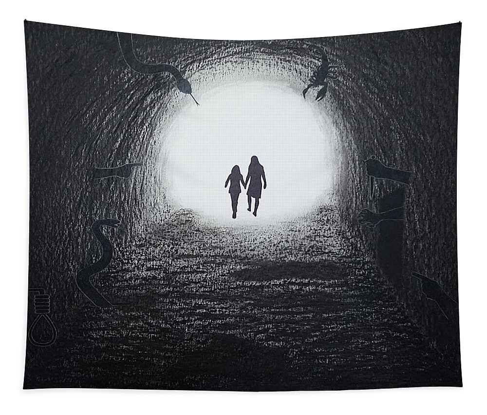 Walking Through The Darkness Towards The Light Tapestry featuring the painting Walking Through the Darkness Towards the Light by Lynet McDonald