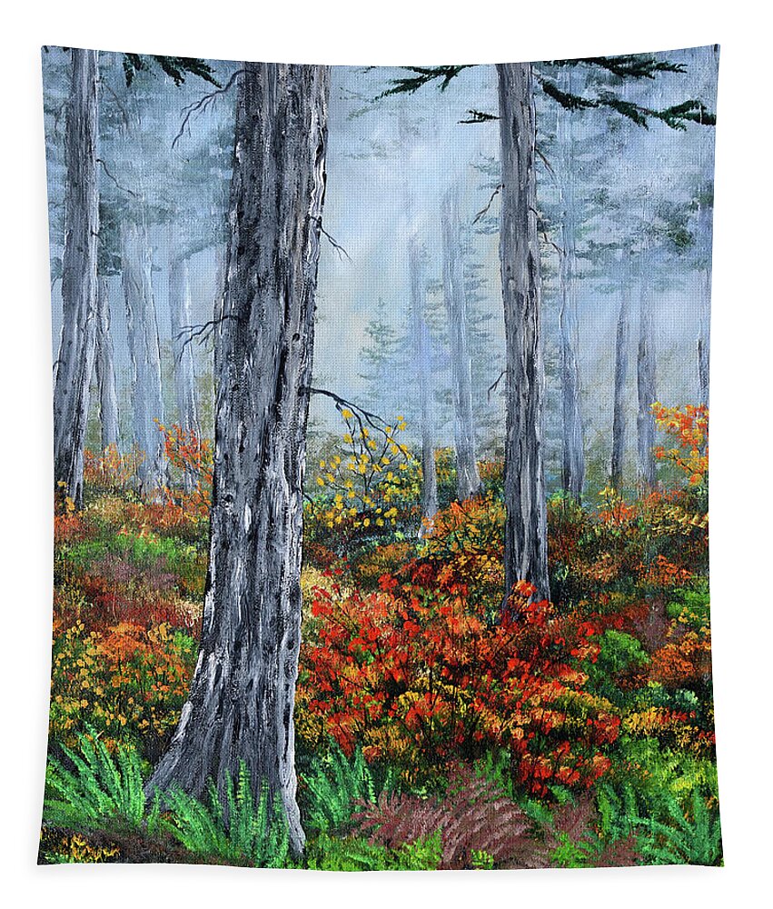 Pacific Northwest Tapestry featuring the photograph Walking Through the Woods on a Rainy Autumn Day by Laura Iverson