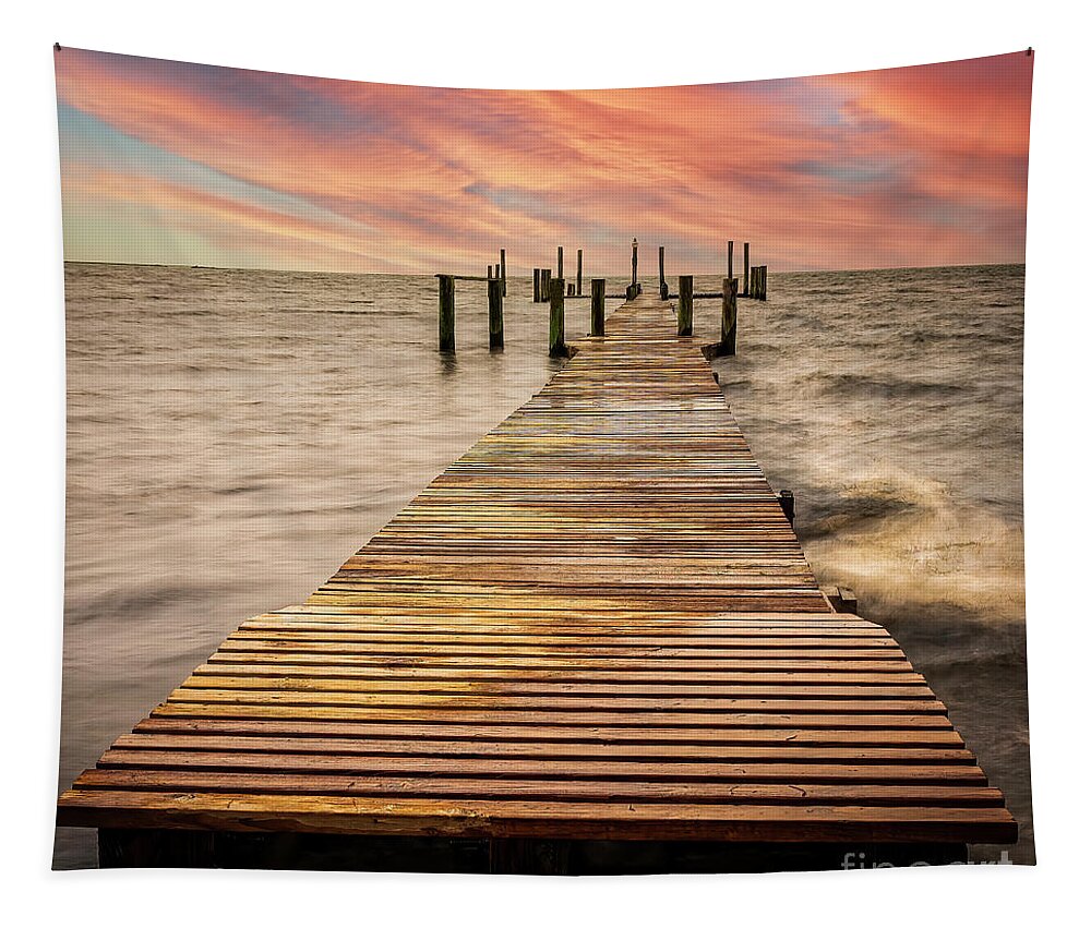 Seas Tapestry featuring the photograph Walkway In The Sea by DB Hayes