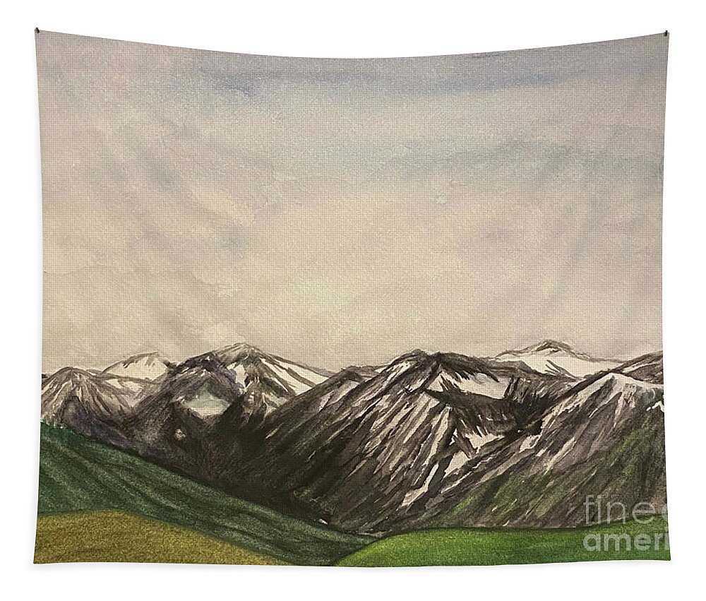 Wallowa Mountains Tapestry featuring the painting Wallowa Mountains by Lisa Neuman